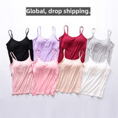 Modal γυναικεία καμιζόλα με μαξιλαράκια στο στήθος, χωρίς ατσάλινο δαχτυλίδι, κύπελλα, ένα σώμα, εσώρουχα με πάτο, μπλουζάκι για γιόγκα