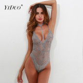 YiDuo mežģīņu caurspīdīgs sieviešu bodijs, seksīgs ar spageti siksniņu bez atzveltnes, melns bodikons, vasaras bodiji sievietēm.