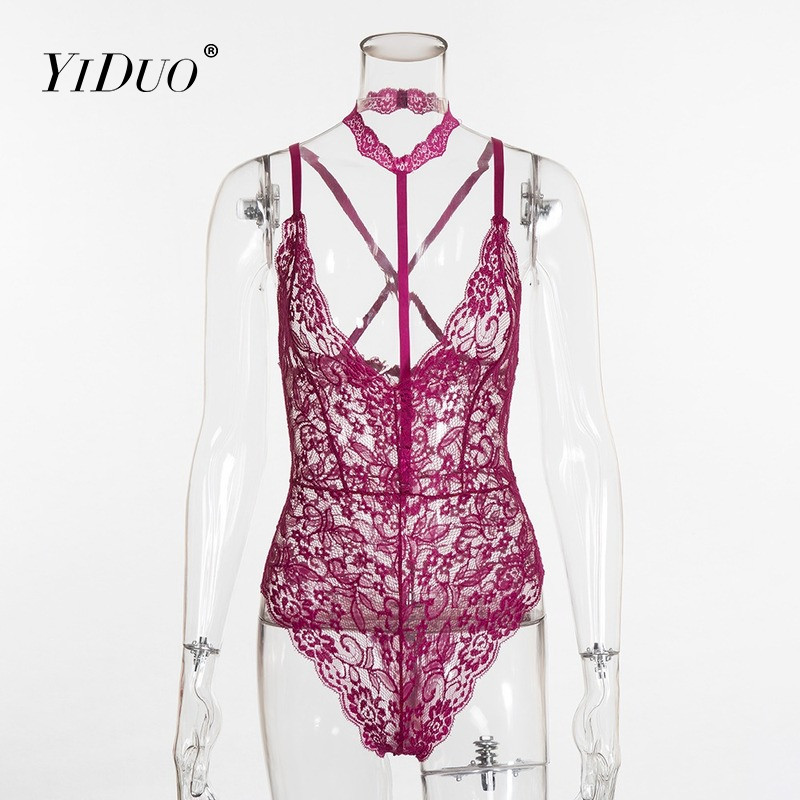 YiDuo mežģīņu caurspīdīgs sieviešu bodijs, seksīgs ar spageti siksniņu bez atzveltnes, melns bodikons, vasaras bodiji sievietēm.