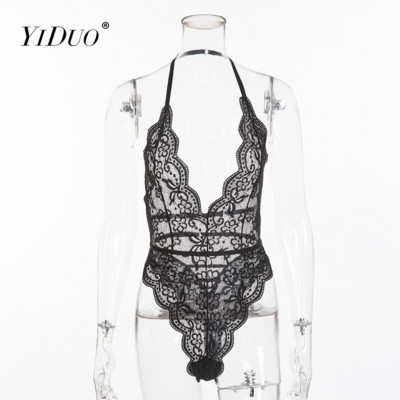 Body sexy YiDuo pentru femei, dantelă, cu decolteu în V adânc, bodycon, cu ochiuri transparente, subțire, fără spate, top de vară, îmbrăcăminte de stradă