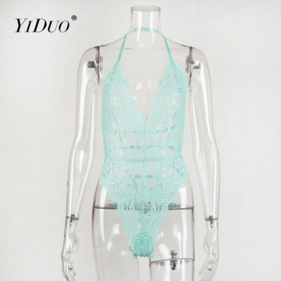 Body sexy YiDuo pentru femei, dantelă, cu decolteu în V adânc, bodycon, cu ochiuri transparente, subțire, fără spate, top de vară, îmbrăcăminte de stradă