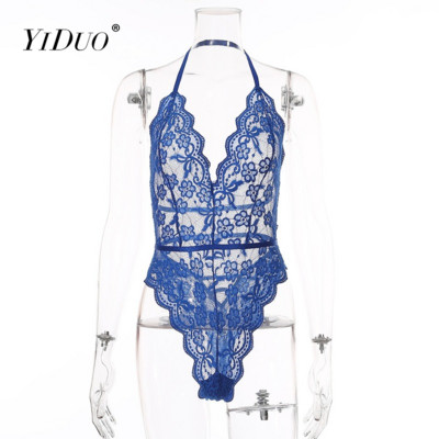 Body sexy YiDuo pentru femei, dantelă, cu decolteu în V adânc, bodycon, cu ochiuri transparente, subțire, fără spate, top de vară, îmbrăcăminte de stradă