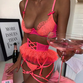 Yimunancy Set erotic din dantelă de culoare contrastantă pentru femei, 4 piese din plasă, mozaic, rochie de bal de lux, set de lenjerie sexy, set de jartieră scurtă