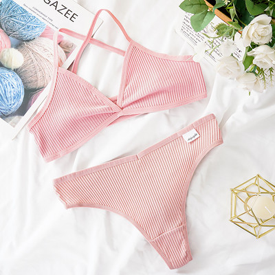 2GB Krūštura komplekts Sieviešu Sexy Bralette Sexy Sieviešu Apakšveļa Rievotas Tank Top Sieviešu Crop Topi Modes krūšturis Rozā apakšveļas komplekts