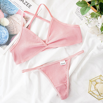 2GB Krūštura komplekts Sieviešu Sexy Bralette Sexy Sieviešu Apakšveļa Rievotas Tank Top Sieviešu Crop Topi Modes krūšturis Rozā apakšveļas komplekts