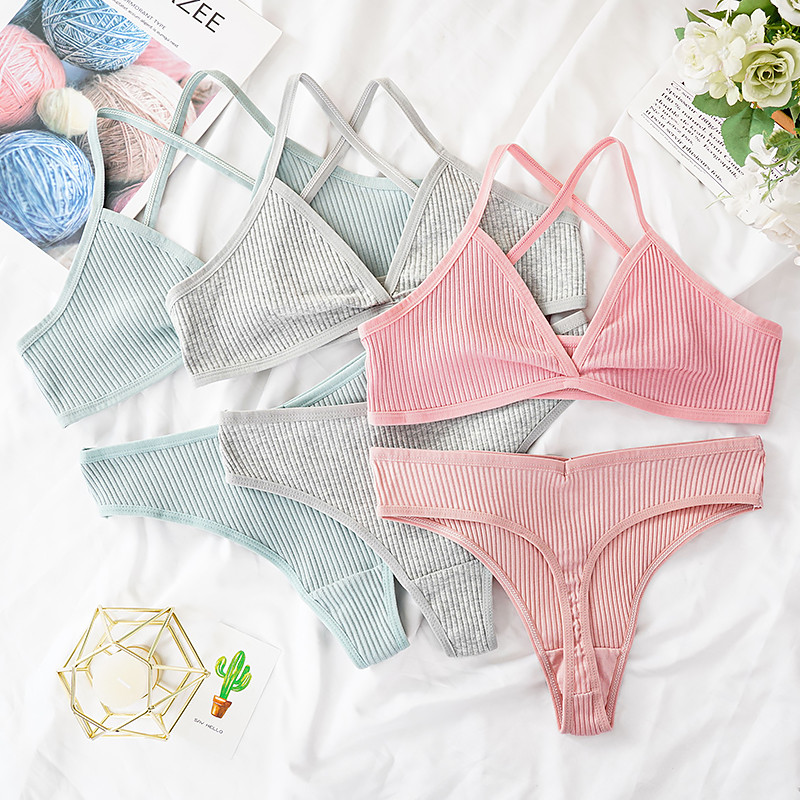 2GB Krūštura komplekts Sieviešu Sexy Bralette Sexy Sieviešu Apakšveļa Rievotas Tank Top Sieviešu Crop Topi Modes krūšturis Rozā apakšveļas komplekts