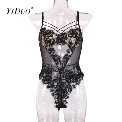 YiDuo Must Valge Punane Body Naiste Seksikas Body Skinny Top seljata lilleline pits Bods Naiste Undertraat võrk Body Kostüüm