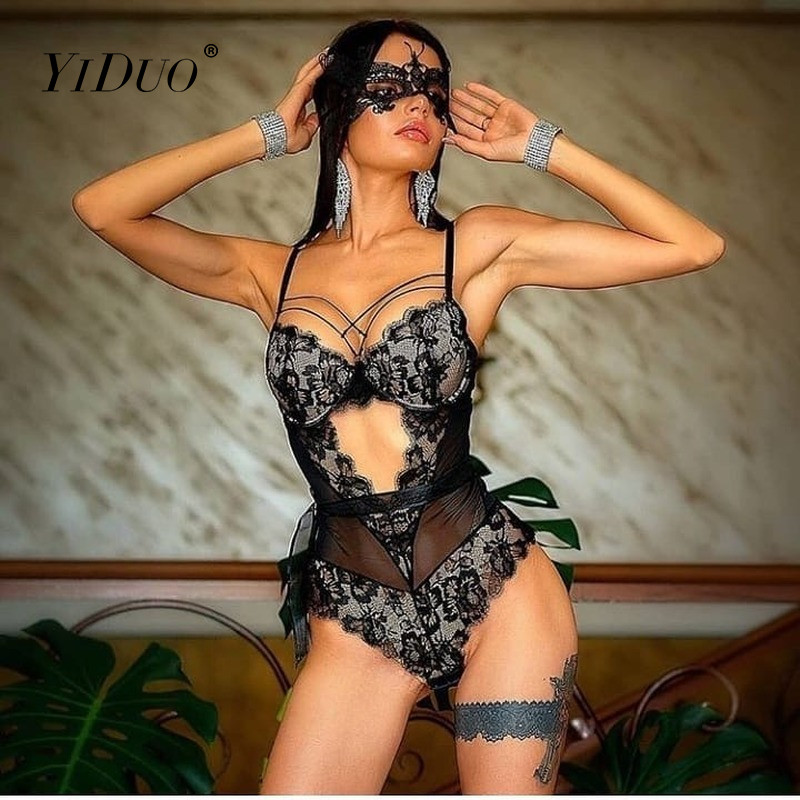 YiDuo Must Valge Punane Body Naiste Seksikas Body Skinny Top seljata lilleline pits Bods Naiste Undertraat võrk Body Kostüüm