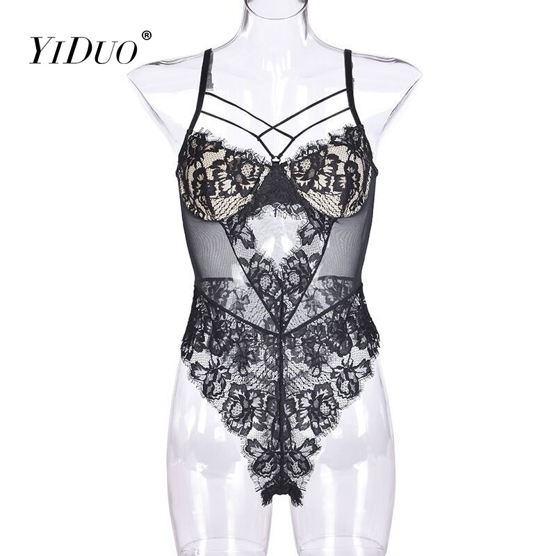 YiDuo Must Valge Punane Body Naiste Seksikas Body Skinny Top seljata lilleline pits Bods Naiste Undertraat võrk Body Kostüüm