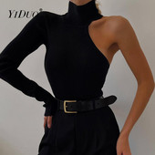 YiDuo 2022, primăvară, cu un umăr, tricotat cu nervuri, body negru de modă pentru femei, topuri subțire, pentru petrecere, sexy, decupate, cu choker