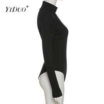 YiDuo 2022, пролет, едно рамо, оребрено модно черно боди, дамско тесно боди, парти секси изрязани чокър бодита