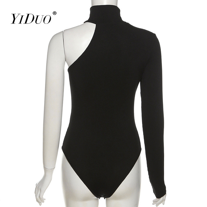 YiDuo 2022. Proljeće 2022. Rebrasti modni crni bodi na jedno rame Ženski uski gornji dijelovi tijela Seksi izrezani bodi s oglavcima
