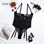 YiDuo senzualni bodi za donje rublje Žensko porno erotično tijelo na vezivanje Seksi lutka za tijelo Mrežasti kombinezon s donjim žicom Crni bodi na grudima