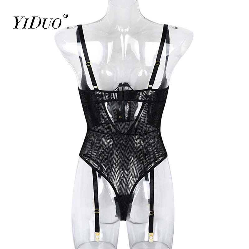 Body de lenjerie senzuală YiDuo, pentru femei, erotic, cu șireturi, sexy, păpușă, cu plasă cu sârmă, costum negru, piept, topuri, body