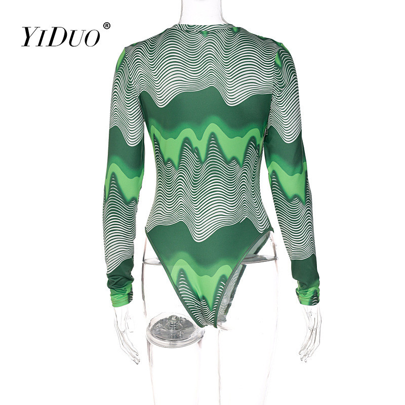YiDuo digitaaltrükiga pikkade varrukatega ja kaelusega seksikas body, talvine naiste jõulupidu, klubi Bodycon Rompers õhukesed ülikonnatopid 2021