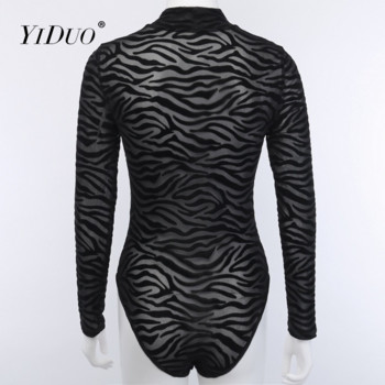 YiDuo 2022 Άνοιξη Νέα Γυναικεία Μόδα Ζέβρα Ζέβρα Ολόσωμη φόρμα με μακρύ μανίκι λεπτή σέξι μαύρη δικτυωτή φόρμα Streetwear