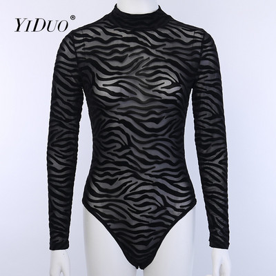 YiDuo 2022, primăvară, noua modă pentru femei, cu imprimeu cu zebră, salopetă cu mânecă lungă, sexy, neagră, cu ochiuri de stradă