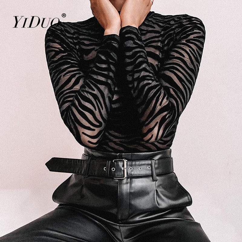 YiDuo 2022, primăvară, noua modă pentru femei, cu imprimeu cu zebră, salopetă cu mânecă lungă, sexy, neagră, cu ochiuri de stradă