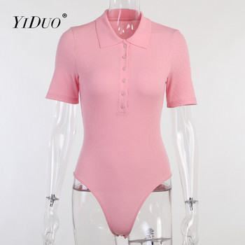 YiDuo 2021 Καλοκαιρινό πόλο με λαιμόκοψη με κοντό μανίκι γυναικείο κορμάκι με σέξι φόρμα κορμιού Skinny ελαστικά, καθημερινά πλεκτά μπλουζάκια μόδας