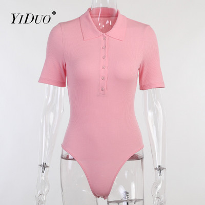 YiDuo 2021 Καλοκαιρινό πόλο με λαιμόκοψη με κοντό μανίκι γυναικείο κορμάκι με σέξι φόρμα κορμιού Skinny ελαστικά, καθημερινά πλεκτά μπλουζάκια μόδας