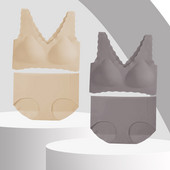 Set sutien fără sudură pentru femei, cu decolteu în V, fără fir, slip, costum, lenjerie intimă, moale, confortabilă, set de lenjerie de corp Push Up pentru femei