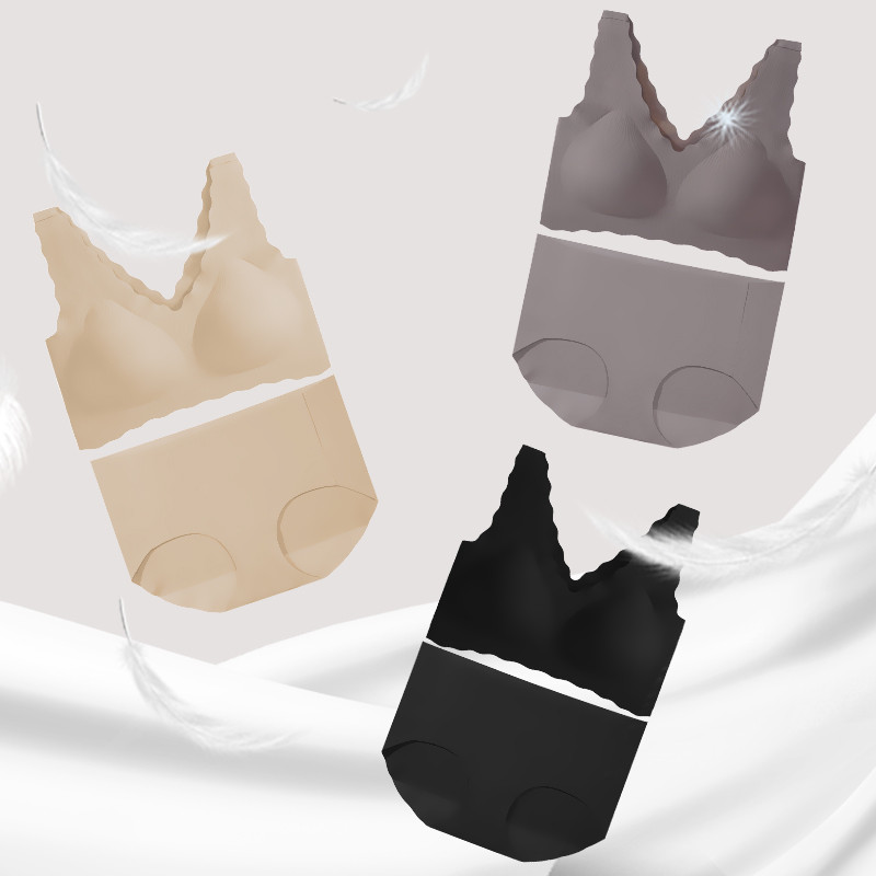 Set sutien fără sudură pentru femei, cu decolteu în V, fără fir, slip, costum, lenjerie intimă, moale, confortabilă, set de lenjerie de corp Push Up pentru femei