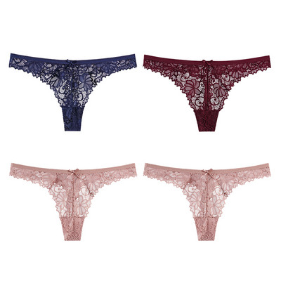 Seksikad pitsist aluspüksid madala vöökohaga puuvillane mood naiste õõnsad tikitud naiste stringid pits hingav aluspesu pesu 4tk/partii