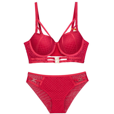 Seksikas sukapaela pesukomplekt, kahe-/kolmeosaline rinnahoidja sukahoidja aluspüksid, moeülikond Naiste Push Up 3/4 tassiga aluspesu naistele