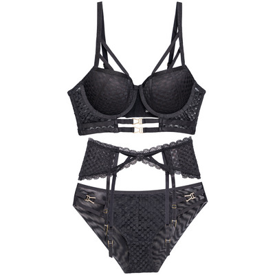 Seksikas sukapaela pesukomplekt, kahe-/kolmeosaline rinnahoidja sukahoidja aluspüksid, moeülikond Naiste Push Up 3/4 tassiga aluspesu naistele