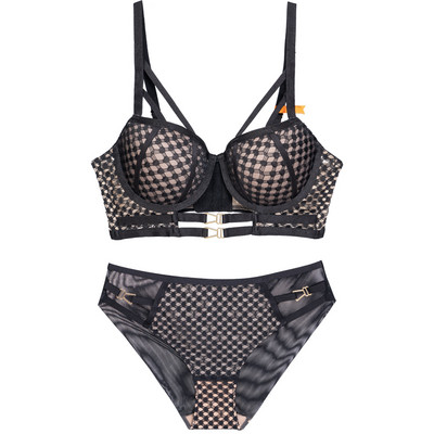 Seksikas sukapaela pesukomplekt, kahe-/kolmeosaline rinnahoidja sukahoidja aluspüksid, moeülikond Naiste Push Up 3/4 tassiga aluspesu naistele