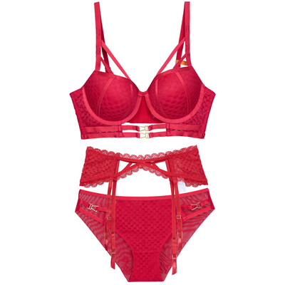 Seksikas sukapaela pesukomplekt, kahe-/kolmeosaline rinnahoidja sukahoidja aluspüksid, moeülikond Naiste Push Up 3/4 tassiga aluspesu naistele