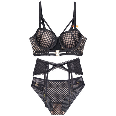 Seksikas sukapaela pesukomplekt, kahe-/kolmeosaline rinnahoidja sukahoidja aluspüksid, moeülikond Naiste Push Up 3/4 tassiga aluspesu naistele