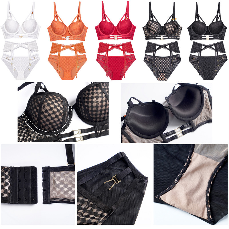 Seksikas sukapaela pesukomplekt, kahe-/kolmeosaline rinnahoidja sukahoidja aluspüksid, moeülikond Naiste Push Up 3/4 tassiga aluspesu naistele