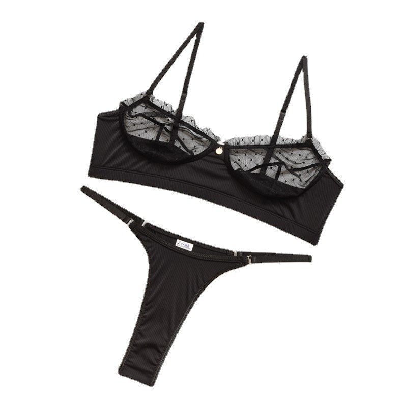 2 TK Ruffle Mesh Pits Pesu Naiste aluspesu komplekt Läbipaistvad rinnahoidjad aluspüksid, valged seksikas pesu õmblusteta rinnahoidja komplekt