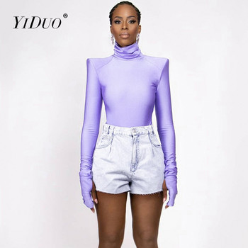 YiDuo 2022 Пролетно едноцветно основно боди с висока талия Горнище с водолазка Дамско боди с дълъг ръкав Streetwear