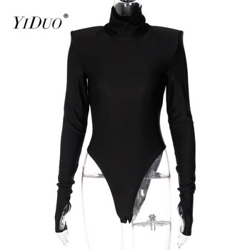 YiDuo 2022 Ανοιξιάτικο μασίφ Basic Ψηλόμεσο Bodycon Φόρμα Κορυφή Μαύρη ζιβάγκο Γυναικεία μακρυμάνικη ολόσωμη φόρμα Streetwear