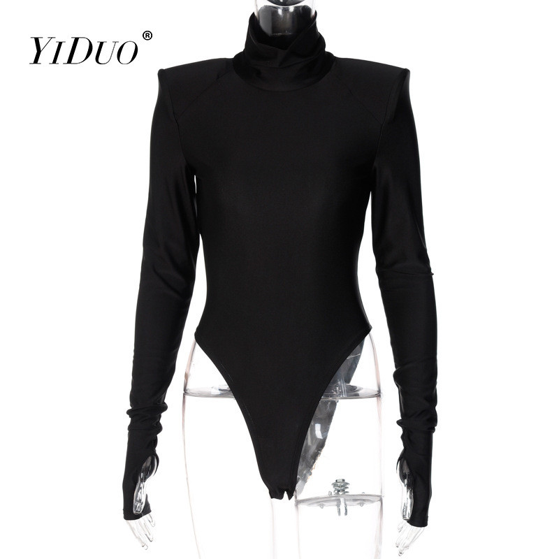 YiDuo 2022, primăvară, solid, de bază, cu talie înaltă, body body, top, negru, cu gât, body cu mânecă lungă, îmbrăcăminte de stradă