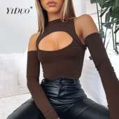 YiDuo modni seksi crni bodi ženski izrezani ženski kombinezoni bez leđa i spuštenih ramena, dugih rukava i kratkih rukava, ženski kombinezoni