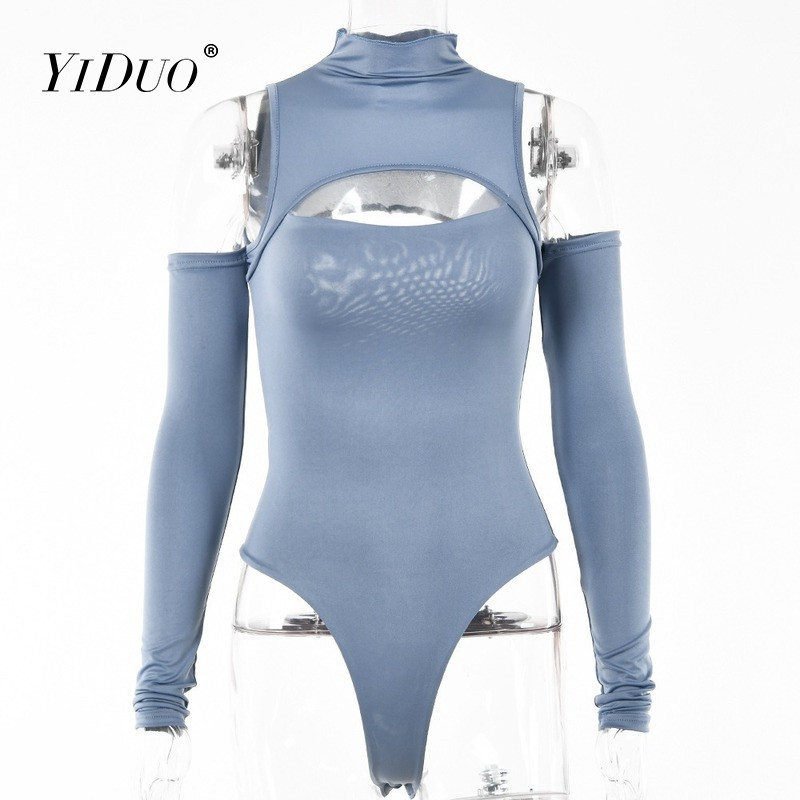 YiDuo modni seksi crni bodi ženski izrezani ženski kombinezoni bez leđa i spuštenih ramena, dugih rukava i kratkih rukava, ženski kombinezoni