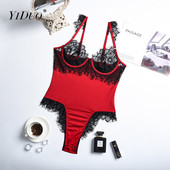 YiDuo Sexy Dantela Body Femei Bodycon Salopete Fără mâneci Volane Femei Body Top Transparent Patchwork Salopete Body Club