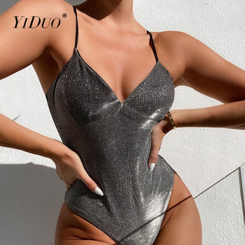 YiDuo Sexy Glitter Bodycon Bodysuits Women Body Top Fashion Club Wear Лято 2022 Spaghetti Strap Slim Body костюми Гащеризони Парти