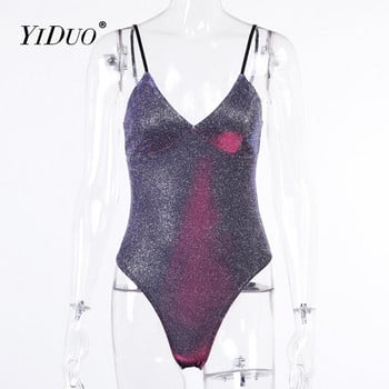 YiDuo Sexy Glitter Bodycon Bodysuits Women Body Top Fashion Club Wear Лято 2022 Spaghetti Strap Slim Body костюми Гащеризони Парти