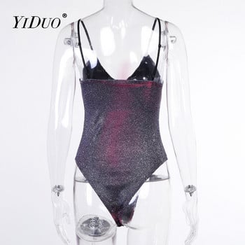 YiDuo Sexy Glitter Bodycon Bodysuits Women Body Top Fashion Club Wear Лято 2022 Spaghetti Strap Slim Body костюми Гащеризони Парти