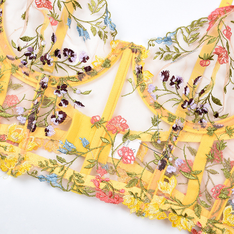 Yimunancy 2-daļīgs ziedu izšuvums, caurspīdīgs apakšveļas komplekts sievietēm, seksīgs apakšveļas komplekts.