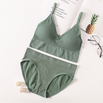 Set de chiloți sutien pentru femei Sutien fără sudură Slip decupat Cami Bralette Crop Top Sutiene Lenjerie sexy Sutien activ Set de lenjerie de corp sport