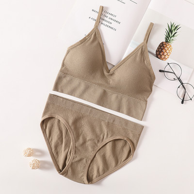Set de chiloți sutien pentru femei Sutien fără sudură Slip decupat Cami Bralette Crop Top Sutiene Lenjerie sexy Sutien activ Set de lenjerie de corp sport