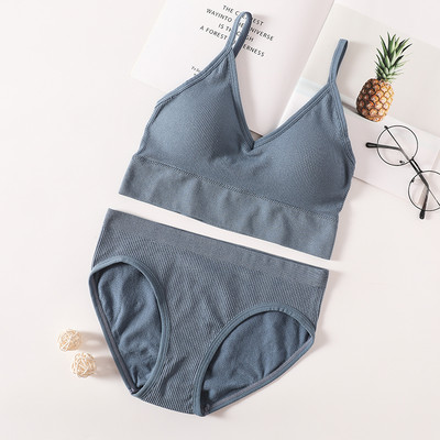 Set de chiloți sutien pentru femei Sutien fără sudură Slip decupat Cami Bralette Crop Top Sutiene Lenjerie sexy Sutien activ Set de lenjerie de corp sport