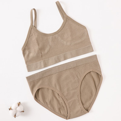 Set de chiloți sutien pentru femei Sutien fără sudură Slip decupat Cami Bralette Crop Top Sutiene Lenjerie sexy Sutien activ Set de lenjerie de corp sport