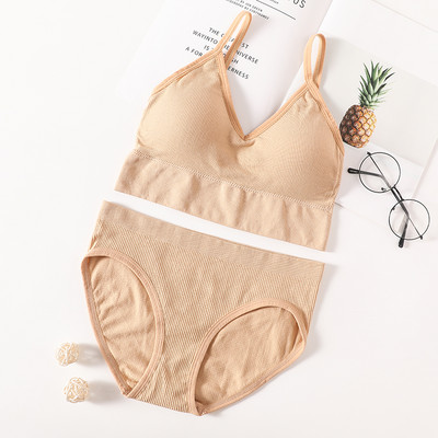 Set de chiloți sutien pentru femei Sutien fără sudură Slip decupat Cami Bralette Crop Top Sutiene Lenjerie sexy Sutien activ Set de lenjerie de corp sport
