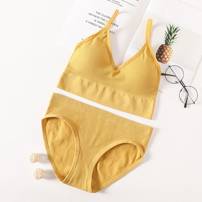 Set de chiloți sutien pentru femei Sutien fără sudură Slip decupat Cami Bralette Crop Top Sutiene Lenjerie sexy Sutien activ Set de lenjerie de corp sport